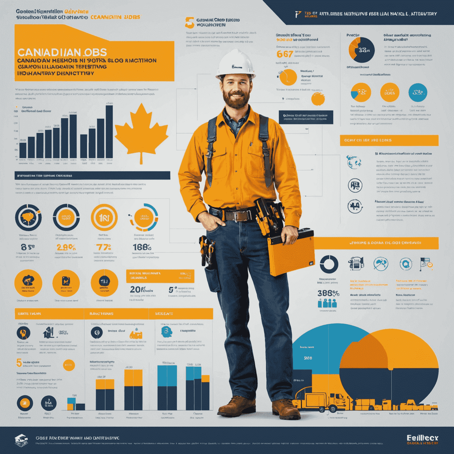 Infographic showing the growth of jobs in the Canadian solar industry over the past 5 years, with icons representing different job types such as installers, engineers, and manufacturers.